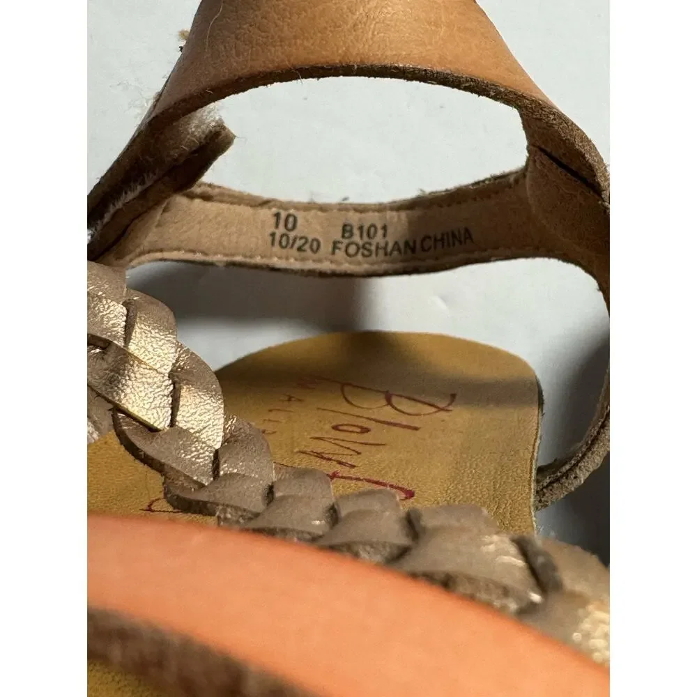 Blowfish Malibu Girls Size 10 Strappy Sandals Tan Coral Gold Braided